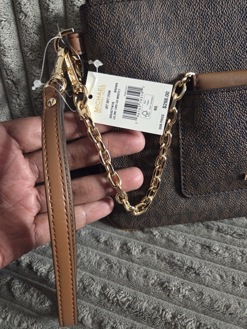 Michael Kors Brown Logo Wristlet with Tan Trim - Picture 4 of 7